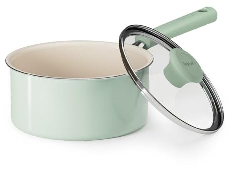 Redchef Ceramic Nonstick Saucepan with Lid,20cm Small Cooking Pot,Non Toxic Sauce Pans for Kitchen, Cool Handle PFAS Free Compatible with All Cooktops, Green