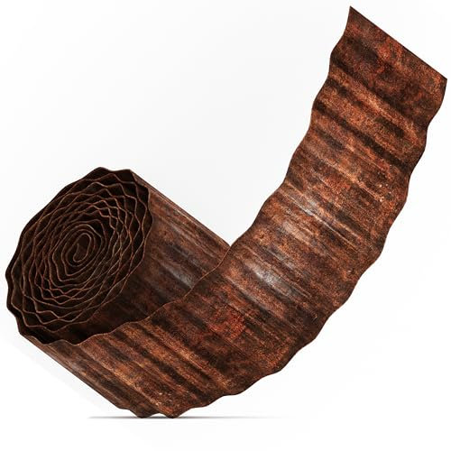 GardenGrace Rasenkante aus Stahl – 10m Wellenform in Rostoptik, 20cm hoch, ideale Beetbegrenzung, Wurzelsperre & Mähkante für Garten & Beet, pflegeleicht