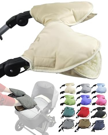 Muff handske [Handvärmare för barnvagn] handmuff buggy med lammull vattentät vindtät universell storlek för barnvagnar buggy hjulvagn 2-delad (uni beige)