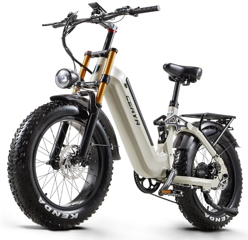 VOZCVOX E Bike Herren Elektrofahrrad E-Mountainbike 20 Zoll Fatbike 48V 20Ah Akku E-Bike mit Vollfederung 7-Gang 25km/h Ebike,Reichweite bis zu 70km A20 PRO