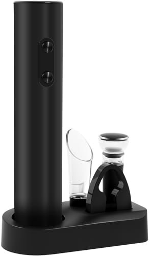 Juego de abridor de botellas de vino eléctrico eficiente con soporte, cortador de aluminio, tapón de vacío, práctico juego de sacacorchos de vino para el hogar, fiesta, bar al aire libre