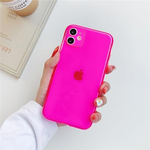 JZFDCLF Custodia per telefono color neon fluorescente per iPhone 13 12 11 Pro Max Mini SE 2020 XR X XS Max 7 8 Plus Cover trasparente morbida in TPU, rosa, per iPhone 13 Mini