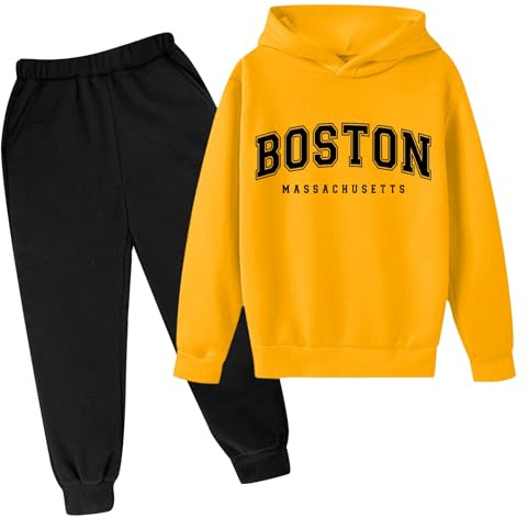 Generisch Set completo per bambini a maniche lunghe + pantaloni, set di abbigliamento per bambini da 4 a 12 anni, Tuta C1 giallo, 11-12 Jahre