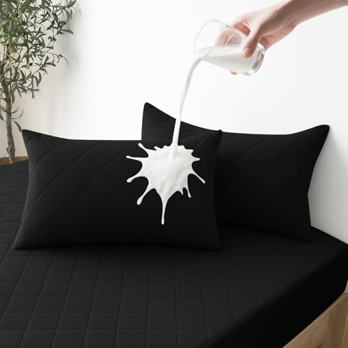 YSTELLAA Juego De 2 Funda De Almohada Impermeable 50x80cm, Funda Almohada Anti Ácaros, Fundas con Cierre De sobre, Protector De Almohada Antibacterianas Hipoalergénicas Lavable, Negro