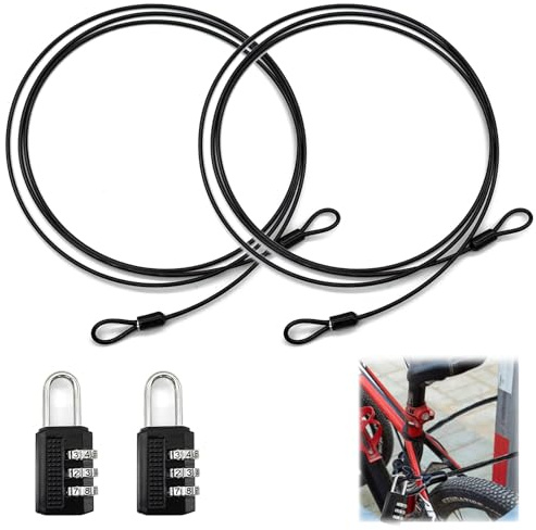 SHYSBV 2er Pack Kabelschloss mit Ösen - 2m Stahlseil mit Schlaufen, 2mm Dicke Edelstahl Sicherheitskabel für Fahrradzubehör & Außentore