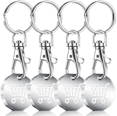 Caianwin Trolley Token Stainless Steel Trolley Coin UK Pound for Removable Supermarket Keyrings – 12 Sided Shopping Carts Key Clip Ideal for Shopping Basket Locker