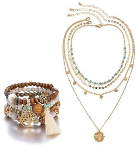 PacuM Bohemisk dam smycken set bohemiska havssmycken set halsband sjöstjärna armband guld armband övre arm armband krona lagerblad grekiska kronor för alla hjärtans dag födelsedagar jubileum