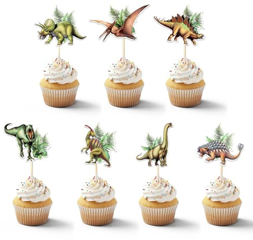 42 Stück Dino Tortendeko,Dino Kuchen Deko,Dinosaurier Cupcake Tortendekos,Dinosaurier Tortendeko Muffin Dekoration,Dinos Tiermotiv für Cupcake DIY Deko Baby Shower Jungen Kinder Geburtstag Party