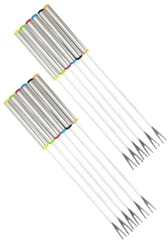 Sosoport 12Pcs Stainless Steel Fondue Forks Long Handle Heat-Resistant Dessert and Fruit Dipping Forks for Chocolate Cheese Cube Cake Candy Nuts Random Color