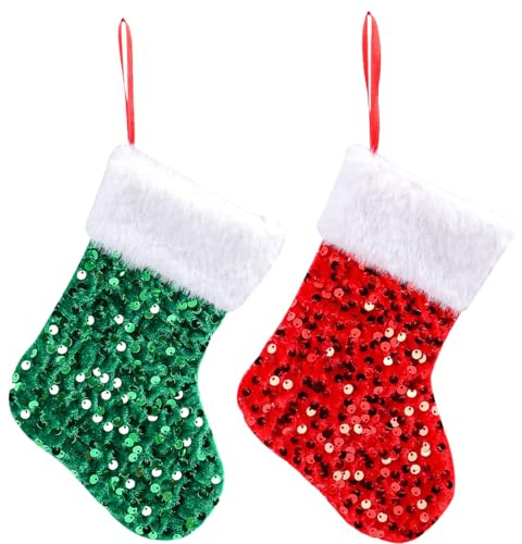 OIXEYA Glitzer Nikolausstrumpf, 2 Stück Weihnachtsstrumpf, Nikolausstiefel zum Befüllen & Aufhängen, Nikolaussocke Weihnachtsdekoration für Kamin, Weihnachtsbaum, Wand, Treppe