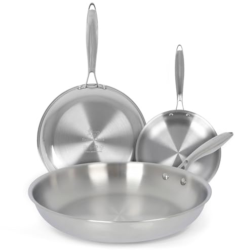 Santa Clara | Juego de Sartenes Acero Inoxidable 18/10 Trifusión 20-26-30 cm, Set de 3 Piezas Sin Revestimiento, Apta para Inducción, Horno, Gas y Vitro, Cocina Saludable y Libre de Tóxicos