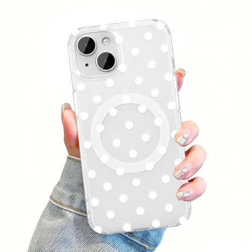 UEEBAI Cover magnetica per iPhone 15 Custodia compatibile con ricarica senza fili, custodia per telefono a pois design antiurto antiurto custodia per ragazze donna