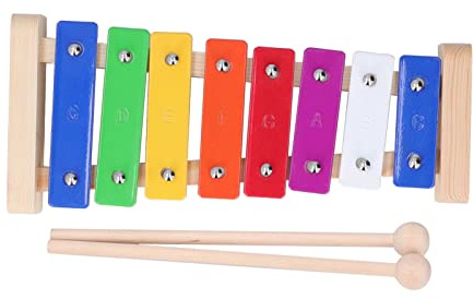 Kinder 8 Töne Xylophon Bunte Aluminiumstäbe Holz Professionelles Glockenspiel mit 2 Schlägeln