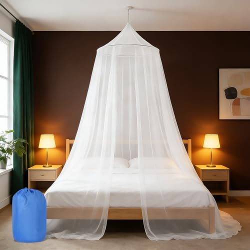 Leechand Mosquito Net for Bed Canopy for Girls, Twin to King Size Bed Canopy Curtains from Ceiling, Dome Mosquito Netting Bed Tent for Bedroom Decorative, Travel with Storage Bag (White Dome)