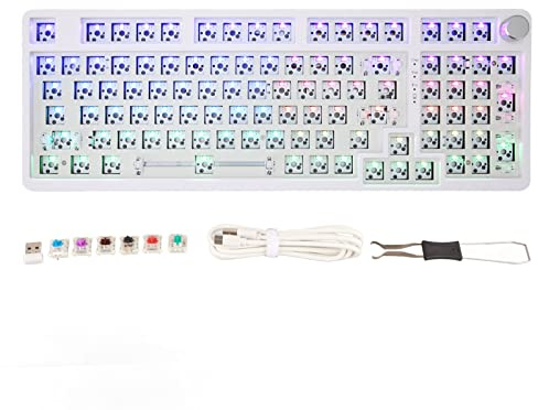 Vvikizy Kit Tastiera Meccanica, Tastiera da Gioco Personalizzata Hot Swap Retroilluminata RGB a 98 Tasti Bianca con BT 5.0, Wireless 2.4G e Connessione Cablata di Tipo C, per