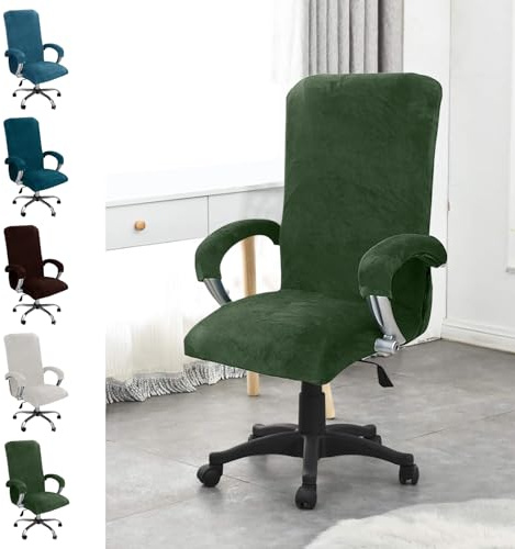 YushengTai Samt Bürostuhl Bezug, Stuhlhussen mit Armlehne, Sitzbezug Bürostuhl, Hohe Lehne Sitzbezug, Gaming Stuhl Bezug, Hussen für Stühle mit Armlehnen, Abnehmbare, Elastische (Dunkelgrün, XL)