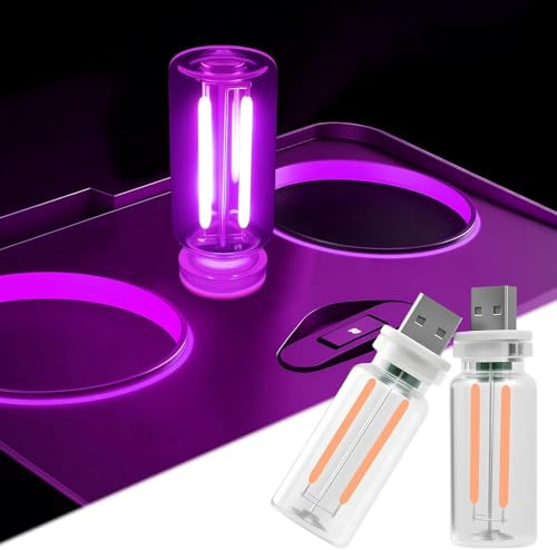 joonnair 2 Retro lampade per auto, Luce viola, Luce interna dell'auto USB plug-in, premere a lungo per regolare la luminosità in modo continuo, Luci interne per auto alimentate tramite USB