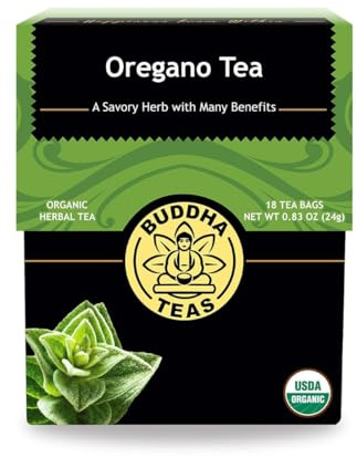 Buddha Teas - Organic Oregano Tea - Herbal Tea - For Health & Wellbeing - With Antioxidants & Minerals - Clean Ingredients - Caffeine Free - OU Kosher & Non-GMO - 18 Tea Bags (Pack of 1)