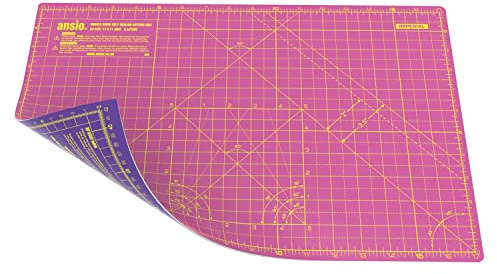 ANSIO Alfombrilla de corte autorreparable A3 de doble cara, 5 capas, acolchado, costura, álbumes de recortes, tela y papel artesanal, imperial/métrica, 42 cm x 27 cm, súper rosa/morado real