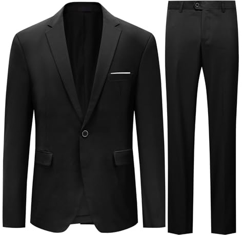 Allthemen Mens Suits 2 Piece Suit Slim Fit Wedding Dinner Tuxedo Suits for Men Business Casual Jacket & Trousers, Chest 38(trousers:waist 32)/Medium, Black