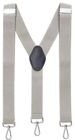 MASADA men's Braces, suspender with strong carabiner closure - smoothly adjustable 3.5 cm wide fits for up to 195 cm body height - Light grey