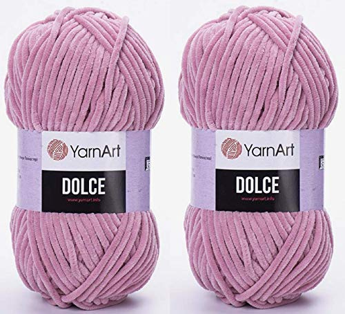 YarnArt Dolce Yarn 100% micropoliéster, lote de 2 skn 264 yardas, 2 x 100 gramos, súper voluminoso: 6 hilos de chenilla para bebé (769 rosa oscuro)