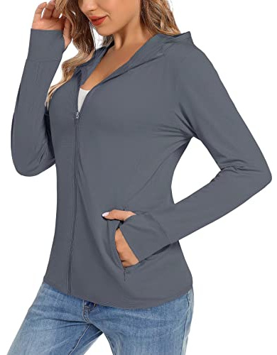 TACVASEN Femmes Hoodie Chemises de Protection Solaire Séchage Rapide UPF 50+ UV Protection été Veste à Capuche avec Poche Zippée