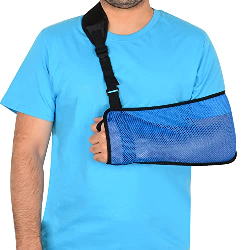 supregear Écharpe de Bras, Sling Bras Écharpe de Bras en Maille, Bride D'immobilisation de Bras D'épaule Légère Support de Stabilisateur D'épaule Respirant pour Bras Blessé Coude Poignet Main (Bleu)