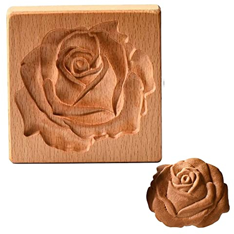 Cosybeau Keksstempel geschnitzte Holzform Presse Keksform, benutzerdefinierte hölzerne Keksausstecher Kekspressen Stempel DIY Weihnachten Thanksgiving zum Backen (Rose)
