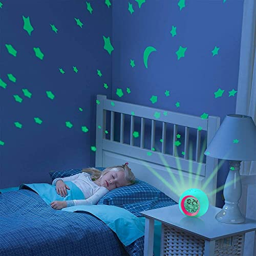 Sveglia Digitale Bambini con Proiettore da Comodino con Temperatura Data Snooze，LED Orologio con 7 Colori 6 Suonerie, da Tavolo (Rosso)