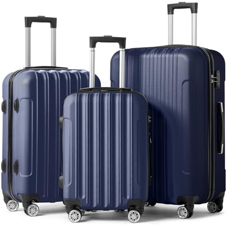 LEADZM 3er Kofferset Hartschalen Reisekoffer(Marineblau) | Rollkoffer Hartschalen Reisekoffer Trolley Set Handgepäck 4 Rollen