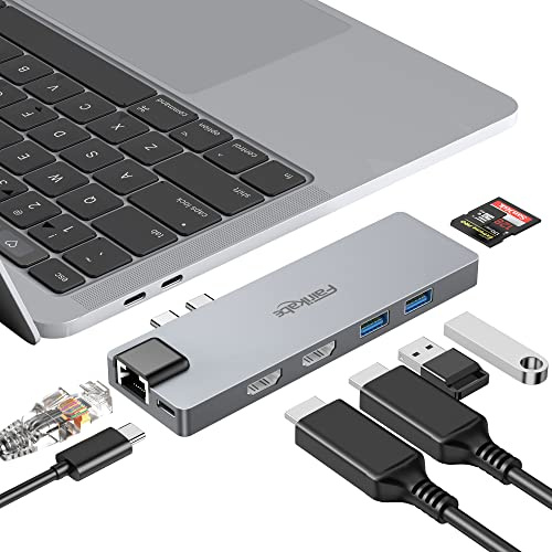 Adaptador multipuerto USB C Hub, Adaptador USB C a HDMI Dual 8 en 1 4K 60 Hz, Ethernet de 1 Gbps, Lector de Tarjetas SD/TF y Puerto PD de 100 W, estación de Acoplamiento USB 3.0 Dual