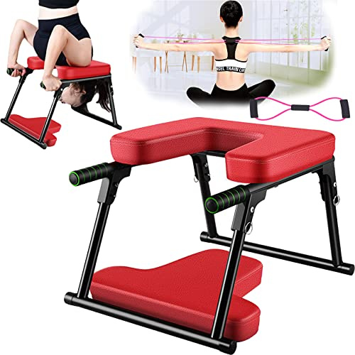 Aisny Yoga Taburete Pie, Taburete Plegable Yoga para Casa Y Gimnasio Cojín Acero PU Accesorios De Fitness con Banda EláStica Capacidad Carga 200kg Fitness Relajación
