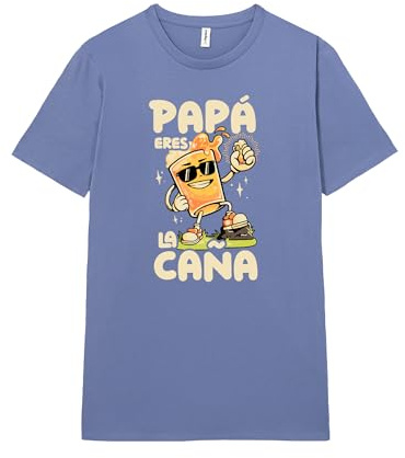 Pampling Camiseta de Manga Corta para Hombre, 100% Algodón, Serigrafiada con Cuello Redondo y Corte Recto, Color Azul, Regalo para el Día del Padre (Papá Eres La Caña, M)