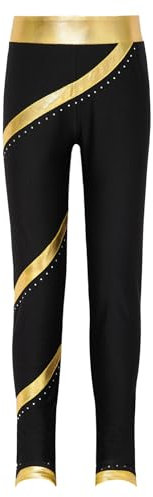 Yeahdor Kinder Mädchen Leggings Sport Lang Gymnastikleggings Trainingshose Sporthose Tanzhose Balletthose Unterhosen Training Gold 146-152