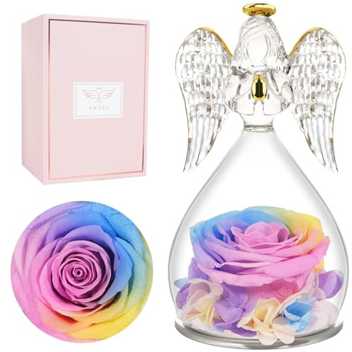 Miofula Preserved Real Rose Gifts for Women,Forever Rose in Glass Angel Birthday Gifts for Women,Eternal Rose Flowers Anniversary Day Gifts for Her,Gifts for Mum Girlfriend Wife Christmas Mothers Day