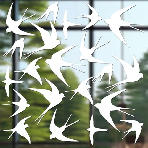 Schwalben-Fensteraufkleber zur Verhinderung von Vogelschlägen, kollisionssichere Fensteraufkleber, verhindern, dass Vögel in Fenster fliegen, 21 Stück (White)