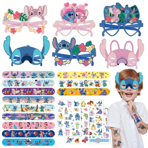 Philoctes 22Pcs Party Mitgebsel, Schnapparmband Mit Party Brillen und Aufkleber Tattoo, Blau Slap Armbänder Kindergeburtstag Set für Jungen Mädchen Geschenke Deko