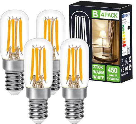DSLebeen E14 LED 2.4W 450LM 2700K, ersetzt 40W, Mini, nicht dimmbar | 2,4W, 450LM, 360°, 95% Energie sparen, 30.000h, flimmerfrei, blendfrei, für Kühlschrank, Nähmaschine, Kronleuchter.
