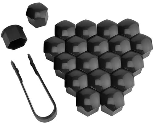 20 Piece Hexagonal Tire Nut Covers with Removal Tool Set for Cars, Protective Caps Screw Hex Wheel Nut Rim Cover, 17 mm Car Screws Cap, Wheel Lug Nut Cover(Black)