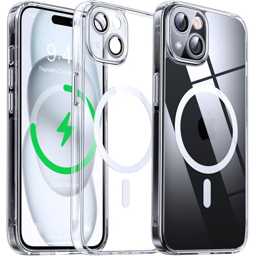 Flyzoo Clear Magnetic Case for iPhone 15 Plus (6.7'') Compatible with MagSafe & Camera Protector, [Non-Yellowing] [Shockproof & Antiscratch Protection] Hard Transparent Cover with Silicone, Clear