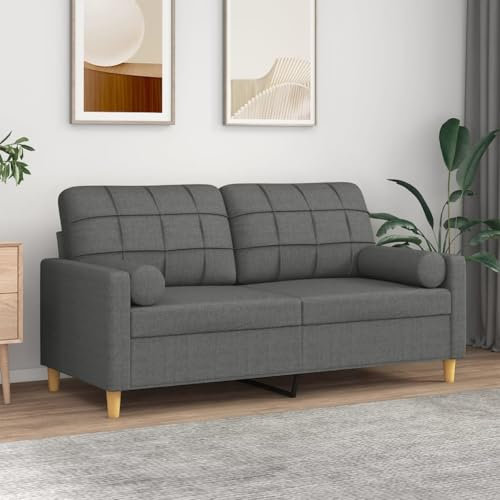 Willood 2-Sitzer-Sofa mit Zierkissen Dunkelgrau 140 cm Stoff Sofa mit Armlehnen und weichen Kissen, geeignet für Wohnzimmer, Holzbeinen