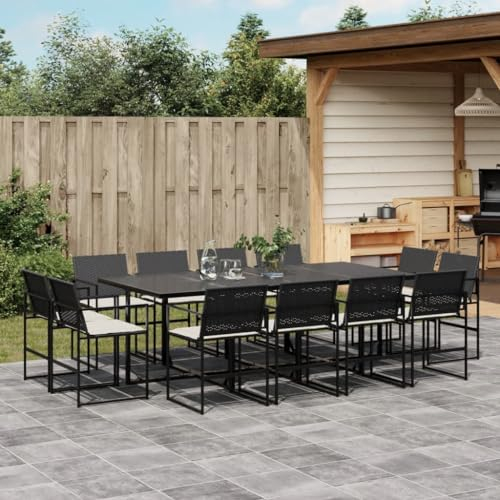 Gecheer 13-tlg. Garten Essgruppe 12 Personen, Rattan Gartenmöbel Set, Polyrattan Sitzgruppe, Balkonmöbel Terrassenmöbel Set, Rattan Lounge Möbel Outdoor, Gartengarnitur Sitzgarnitur,mit Kissen,Schwarz
