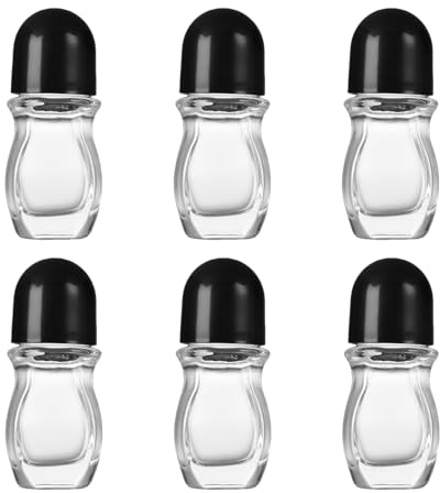 Bohue 6pcs Deodorant Glass Roller Bottles Refillable Massage Roll-On Bottles Empty Rollerball Bottles Essential Oils Roller Bottles for Essential Oils Sunscreen Moisturizer (30ml)