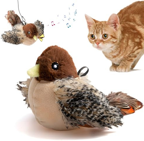TaimeiMao Interaktives Katzenspielzeug, bewegliches Vogelspielzeug, interaktives Quietschspielzeug für Katzen, aktiviert mit singender Berührung, für Indoor-Katzen, Geräusche und Bewegungen