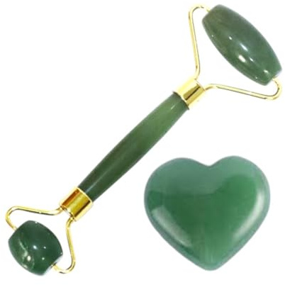 Vediknectar® Kristallroller Naturstein Grüner Aventurin-Gesichtsroller Gesichtsroller für Frauen Herzförmiges Steinmassagegerät zur Entspannung von Gesicht, Gesichtshaut, Hals und Körper