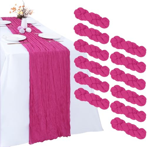 RestfulGlow Lot de 12 chemins de table en étamine, rose vif, 89,9 x 304,8 cm