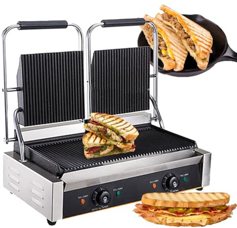 XNXYSMKJ Indoor Sandwich Maker, Electric Non-Stick Steak Press Grill, Commercial Single/Double Press Grill, for Vegetables, Meats, Bread (813a 220V)