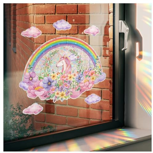 Suncatcher Sticker, Rainbow Window Stickers Children, Unicorn Prism Window Sticker, Reusable Bird Anti-Collision Window Sticker, Rainbow Film Window for Children's Room, Girls (MX-1)