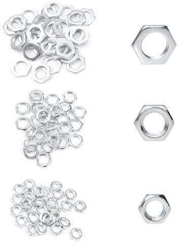 HERKINDNESS 90 Stück Sechskantmutter M8 M10 M12, Verzinkt Feingewinde Mutter Flach, Feingewinde Mutter M10, Für Möbel Lampen Bad Küche Industrieanlagen